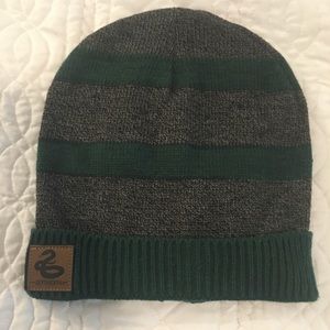 Slytherin striped pleather patch beanie